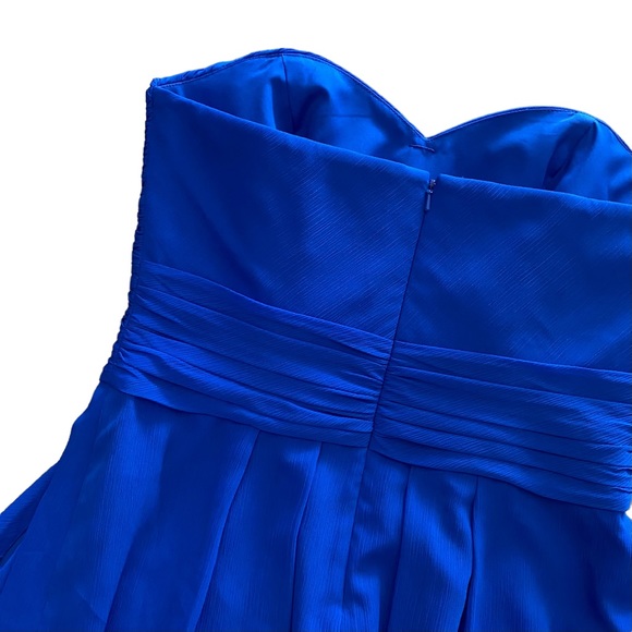 DAVID'S BRIDAL Royal Blue Short Crinkle Chiffon Dress with Front Cascade 10 - Picture 8 of 14